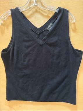 George Black V-Neck Ribbed Tank soft knit sleeveless size Large 12/14